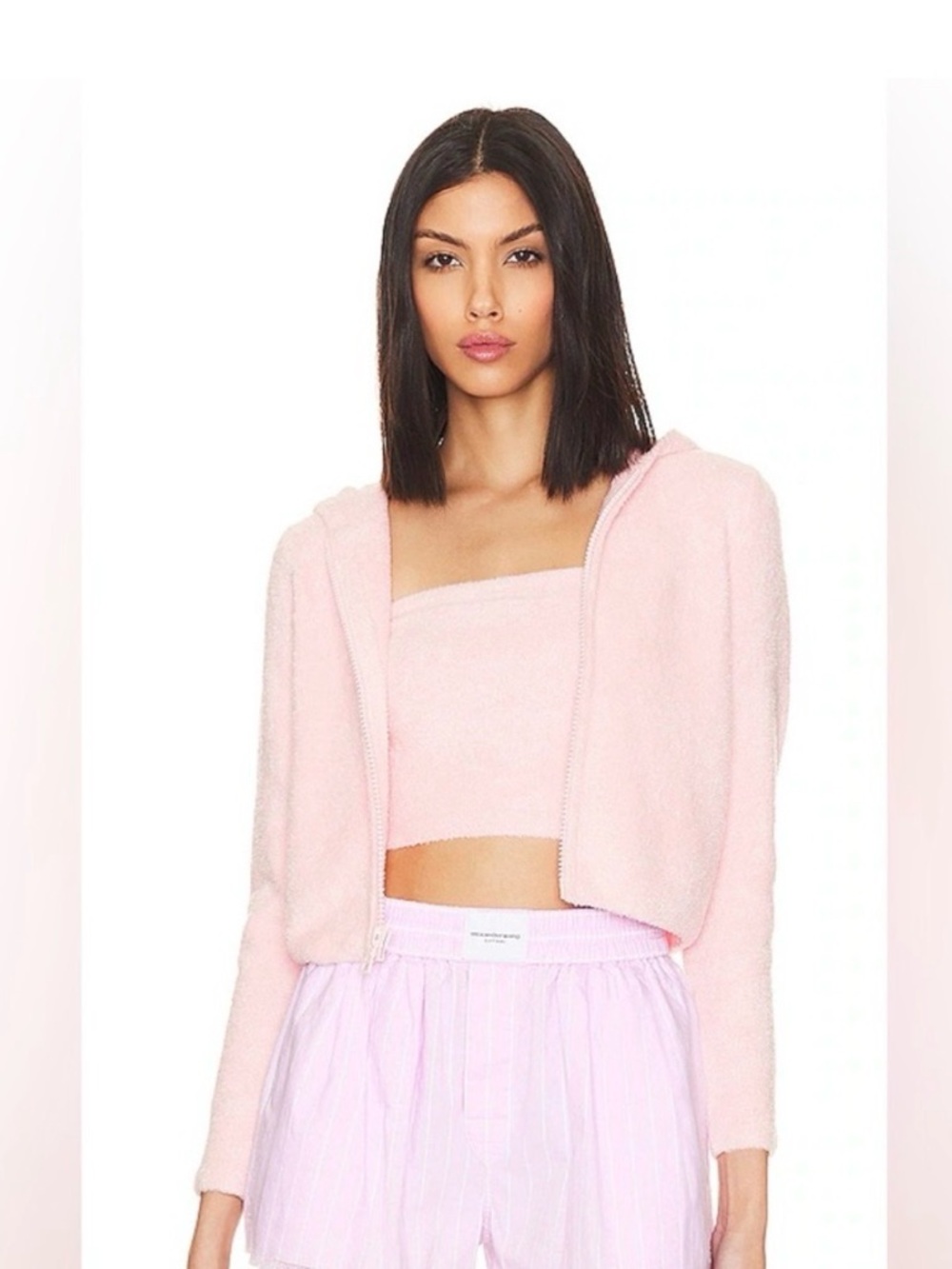 NWT BUNDLE XS Alice + Olivia Petal Pink Fuzzy Zip Hoodie and Bandeau Bundle - Picture 3 of 8
